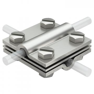 Morsetto a croce con piastra separazione, per RD 8-10 mm, acciaio inox