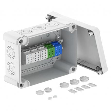 Scatola di derivazione, serie X 25 con morsettiera 271x187x110 | 10 | IP67 | 10 x Ø25/40/50 | grigio chiaro; RAL 7035