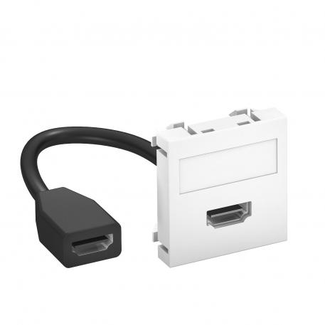 Supporto multimediale HDMI, 1 modulo, uscita diritta, con cavo di collegamento bianco; RAL 9010