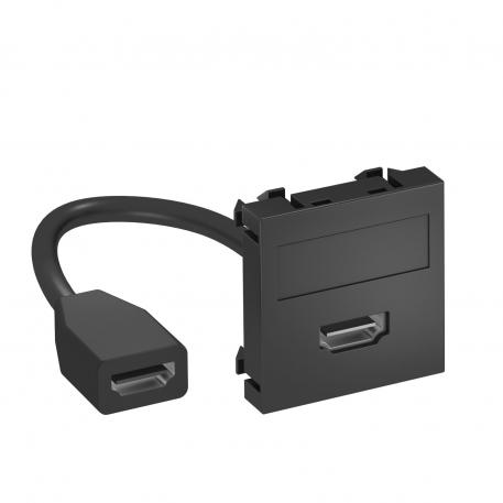 Supporto multimediale HDMI, 1 modulo, uscita diritta, con cavo di collegamento Nero-grigio; RAL 7021