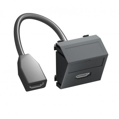 Supporto multimediale HDMI, 1 modulo, uscita inclinata, con cavo di collegamento Nero-grigio; RAL 7021