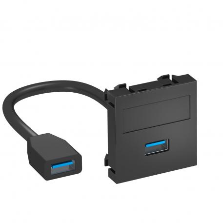 Porta USB 2.0 / 3.0, 1 modulo, uscita diritta, con cavo di collegamento Nero-grigio; RAL 7021