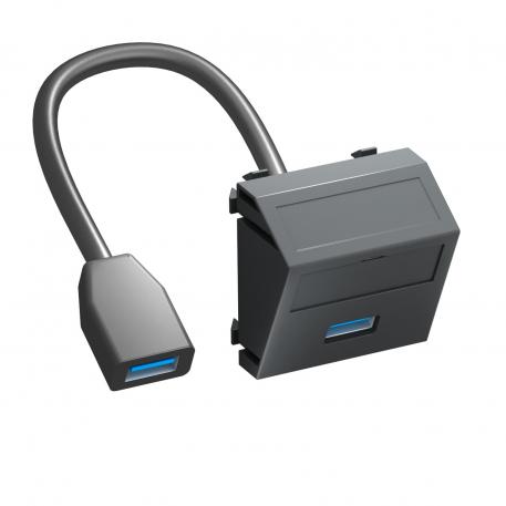 Porta USB 2.0/3.0, 1 modulo, uscita inclinata, con cavo di collegamento Nero-grigio; RAL 7021